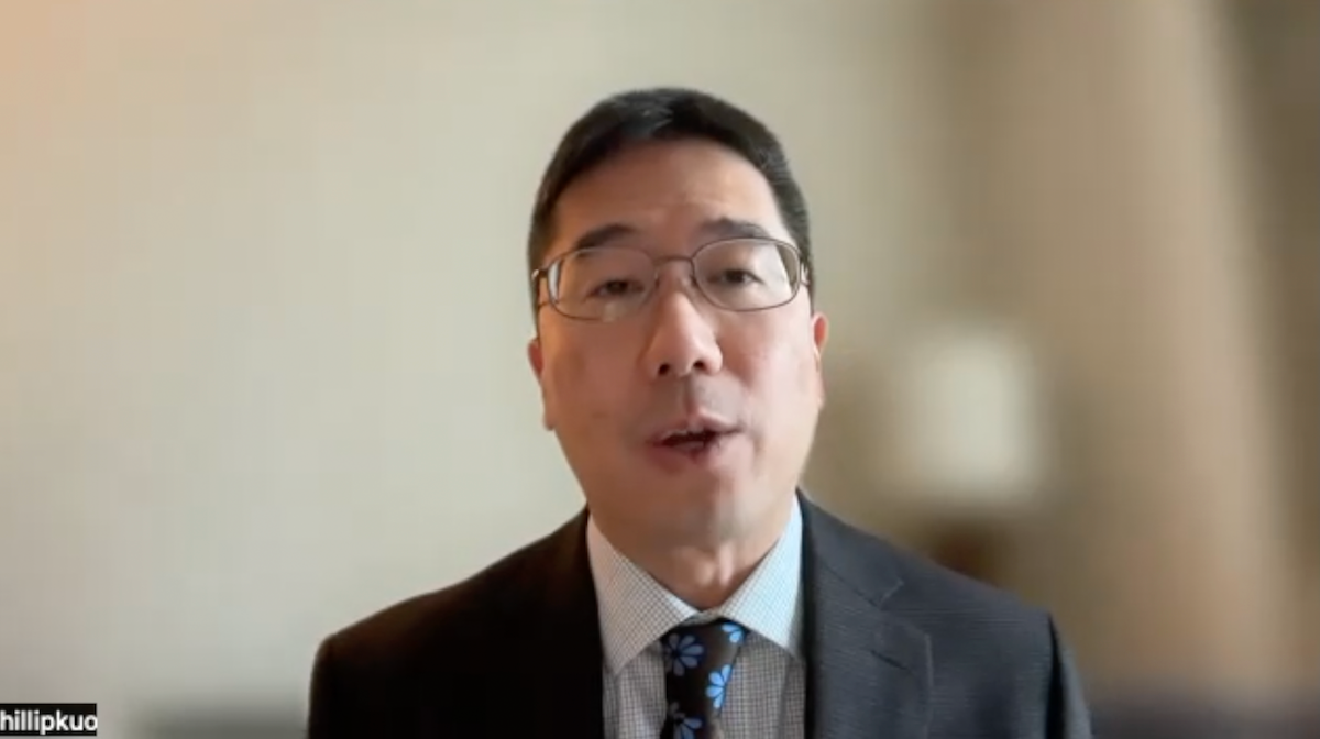 Phillip H. Kuo, MD, PhD, FACR, answers a question during a Zoom video interview