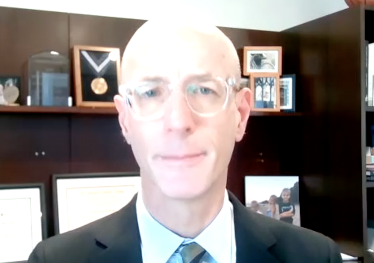 Edward M. Schaeffer, MD, PhD, answers a question during a Zoom video interview