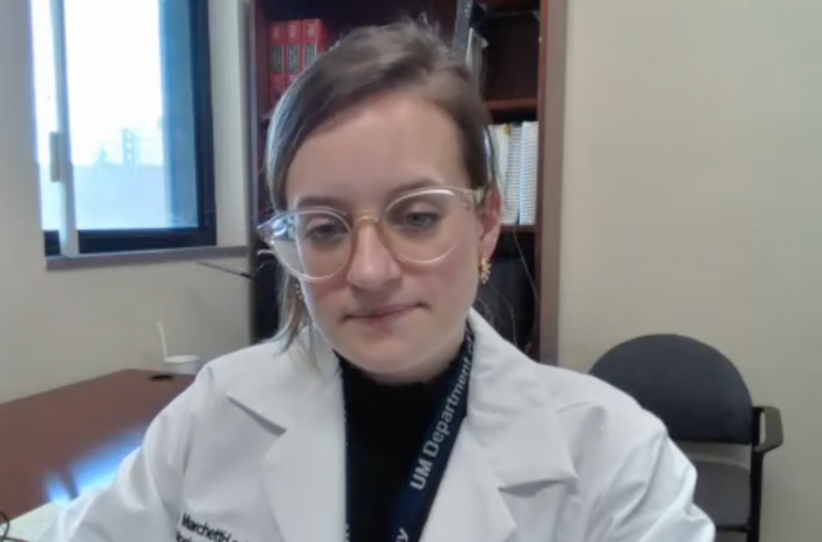Kathryn Marchetti, MD, answers a question during a Zoom video interview