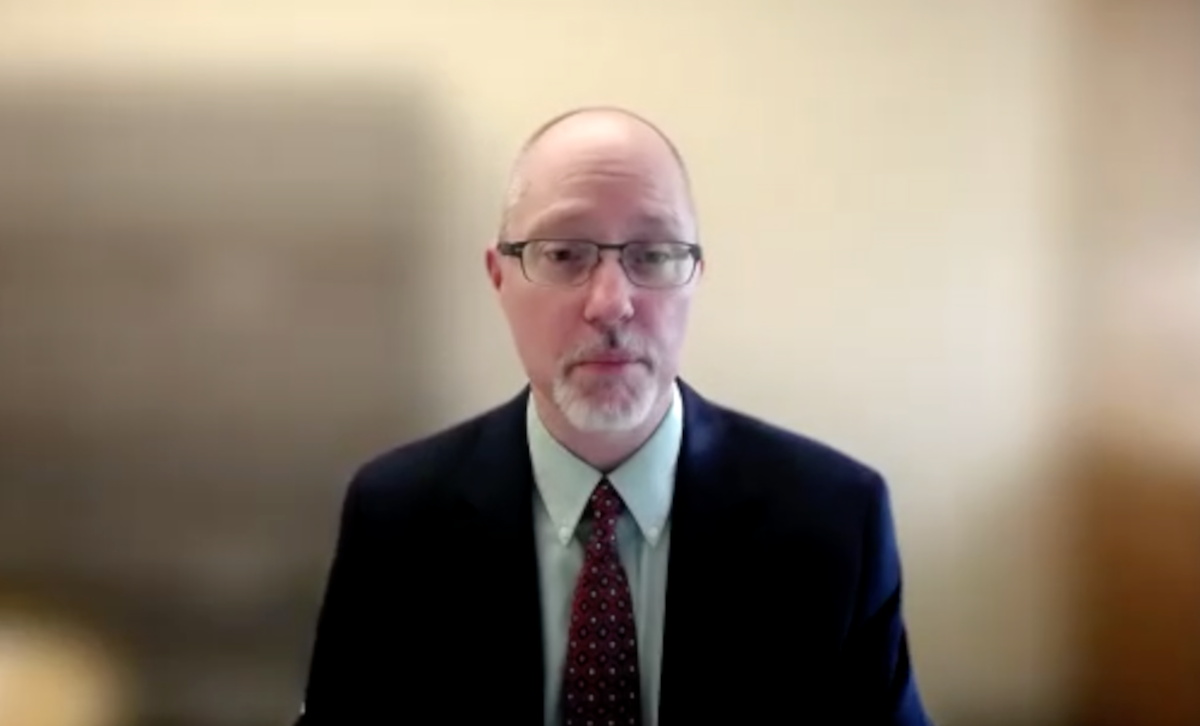 Colin P. West, MD, PhD, answers a question during a Zoom interview