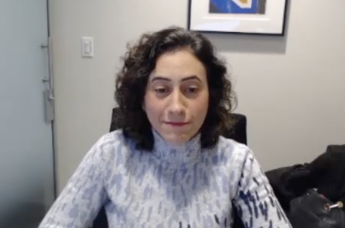 Miriam Harel, MD, answers questions during a Zoom video interview