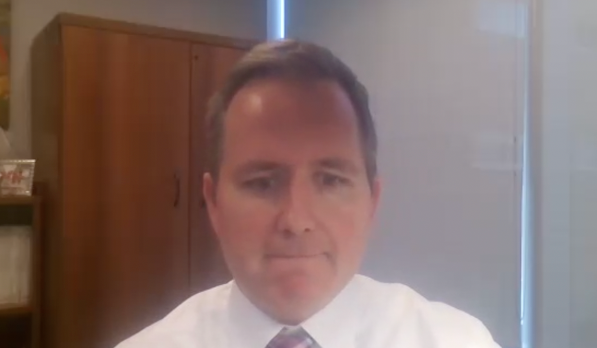 Scott Morgan, MD, MSc, FRCPC, answers a question during a Zoom video interview