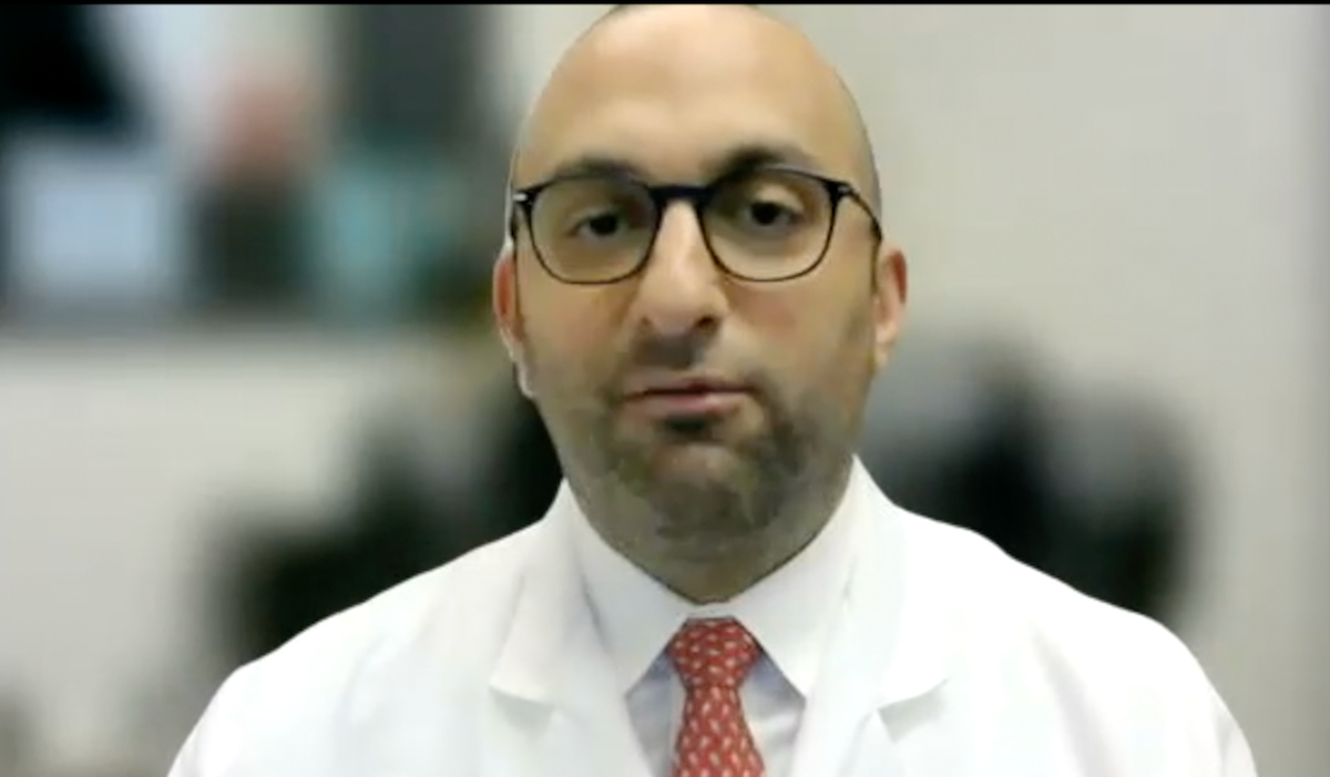 Nazih Paul Khater, MD, FACS, answers a question during a Zoom video interview