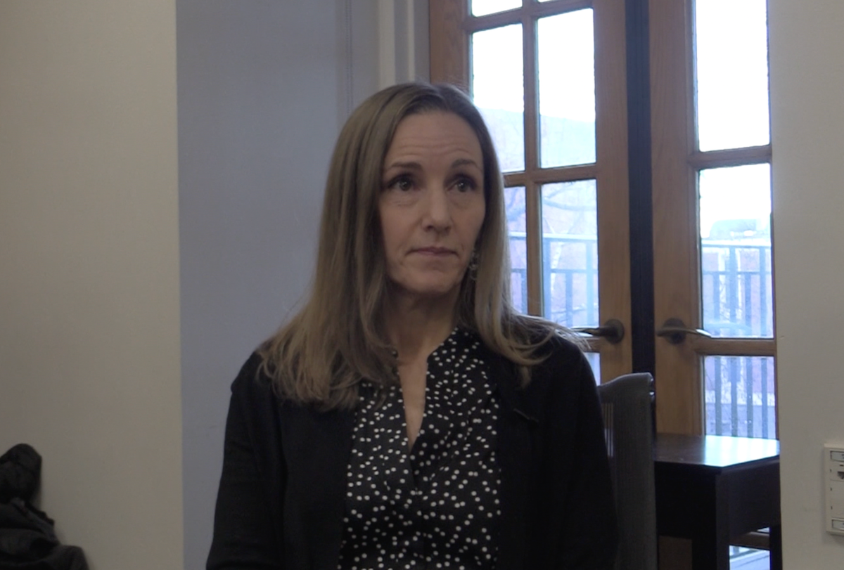 Leslie Rickey, MD, MPH, answers a question during a video interview