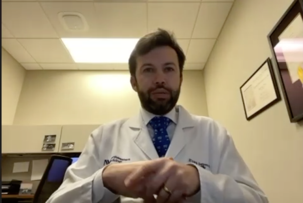 Ricardo M. de Oliveira Soares, MD, answers a question during a Zoom video interview