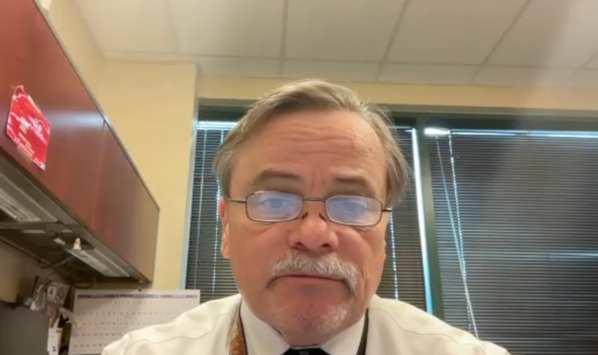 Roger R. Dmochowski, MD, MMHC, FACS, answers a question during a Zoom video interview