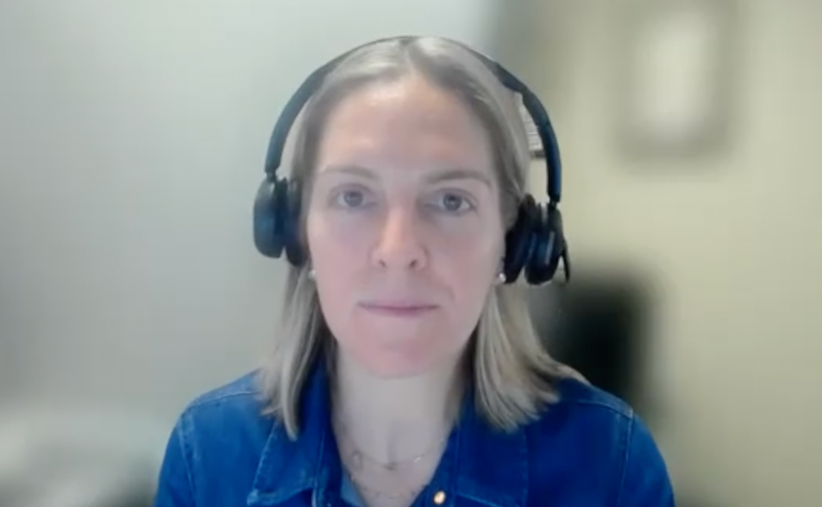 Megan S. Bradley, MD, answers a question during a Zoom video interview