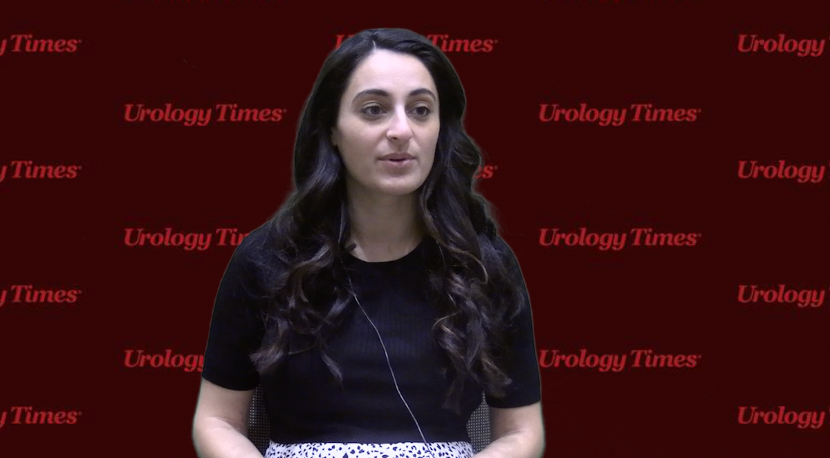 Dr. Dalia Kaakour in an interview with red Urology Times backdrop 
