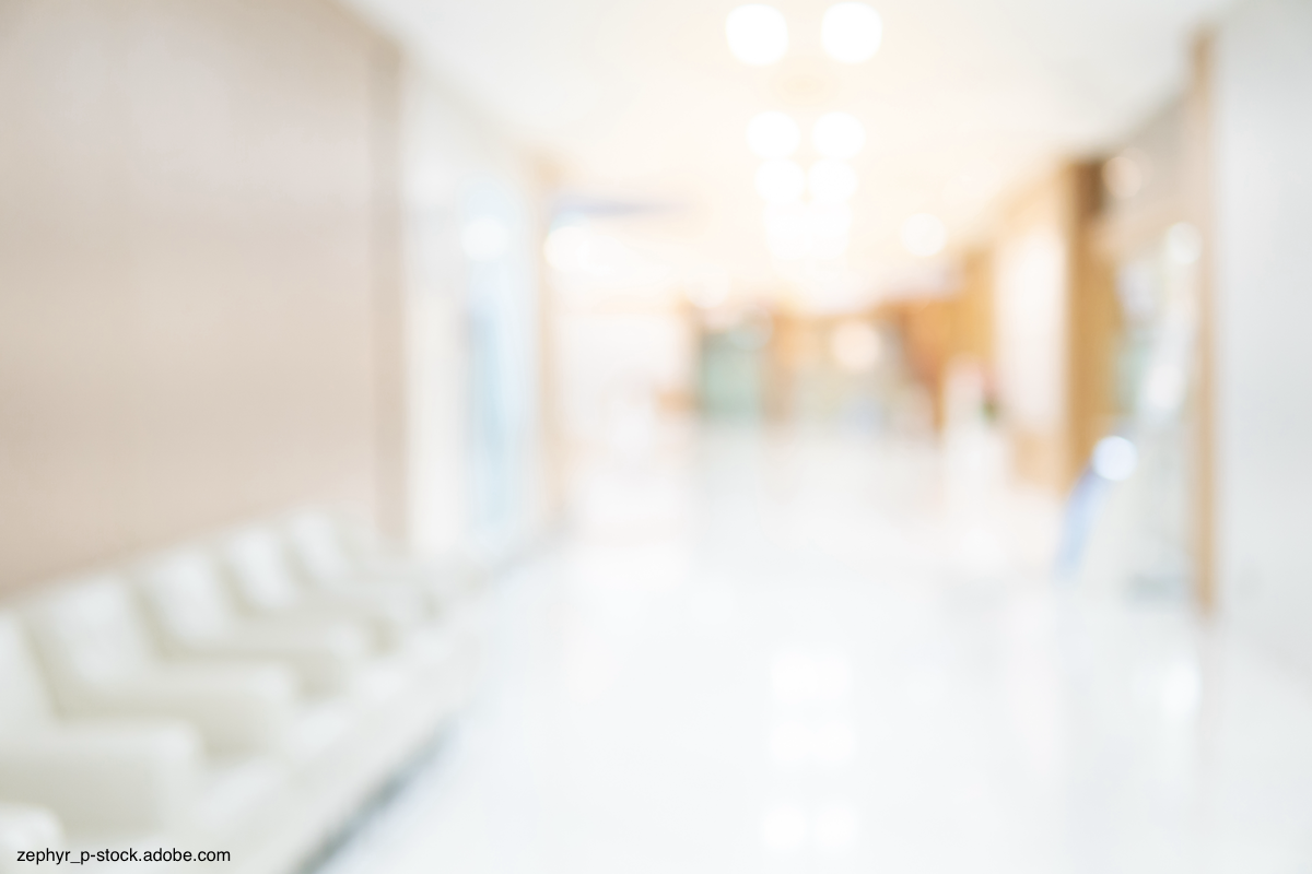 Blurred hospital hallway