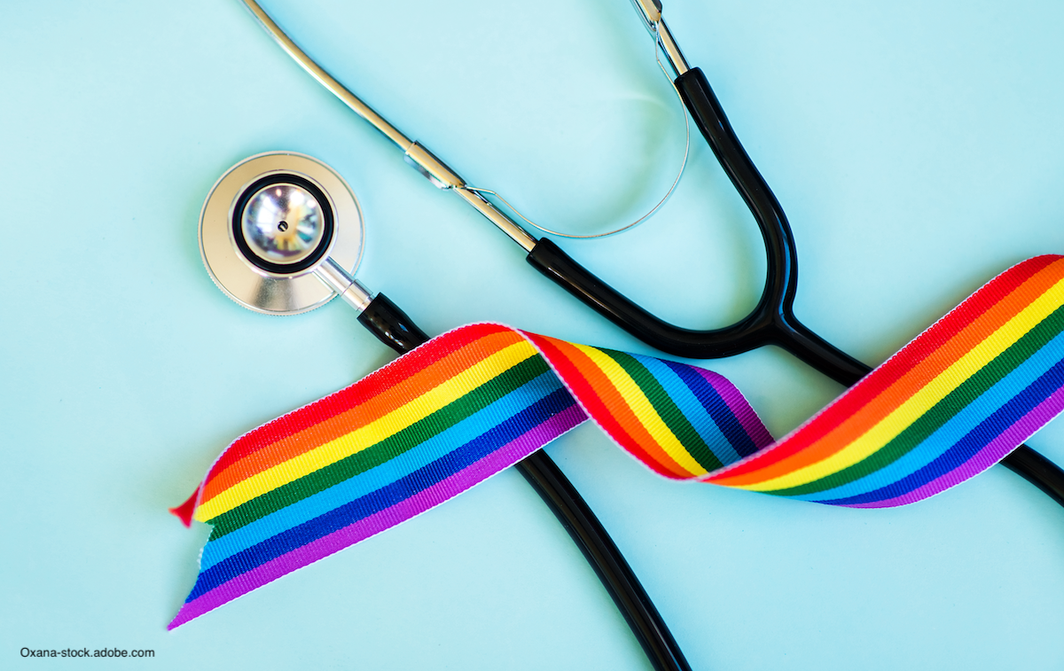 stethoscope with LGBTQ rainbow ribbon